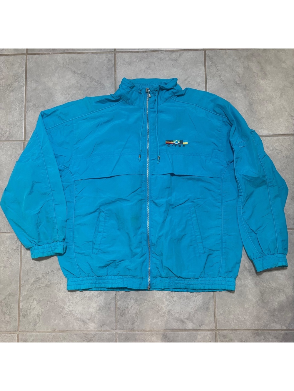 Vintage 90s Catalina Turquoise Windbreaker Jacket Nautical Flag Retro Coastal